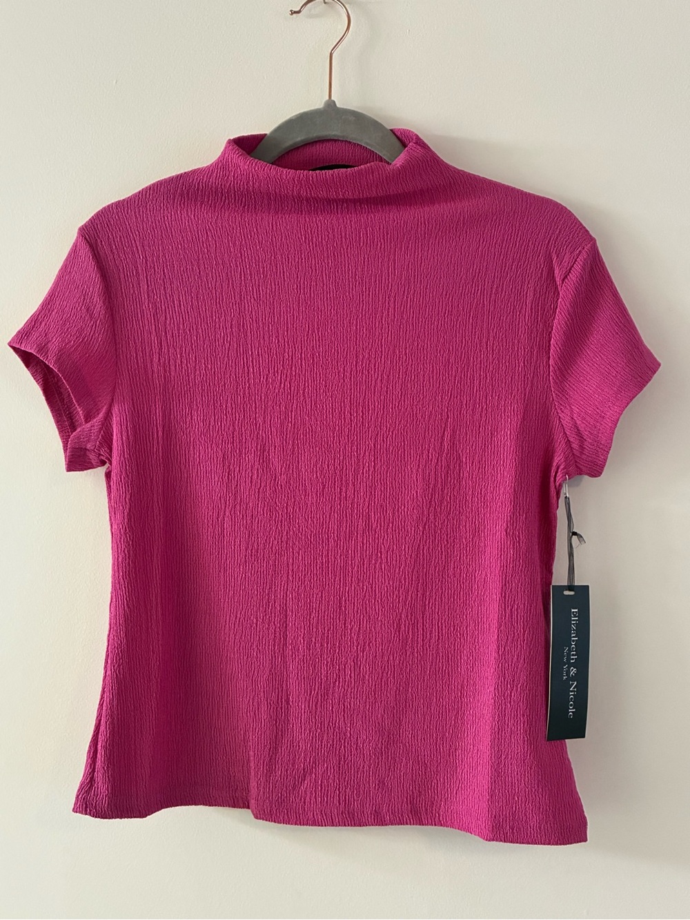 Elizabeth & Nicole Short Sleeve Mock Neck Top in Fuchsia